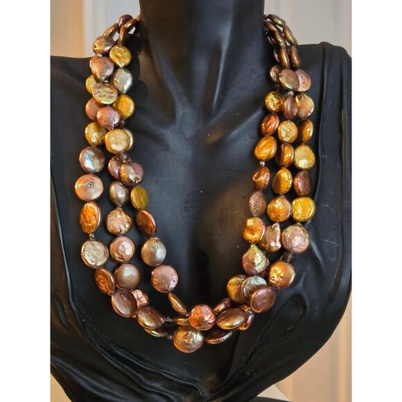 SILPADA 3 Strand Bronze Freshwater Pearl & Sterling Silver Necklace 16" Retired - Picture 1 of 10